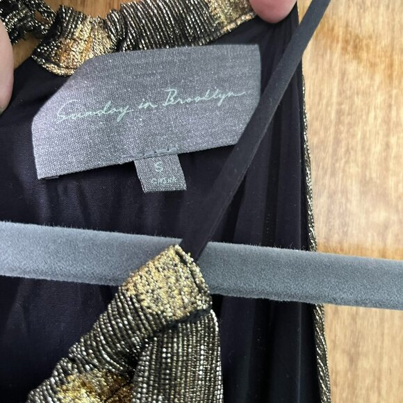 Anthropologie | Sunday in Brooklyn Black & Gold Polka-Dot Shimmer Midi Dress | S - Picture 9 of 10